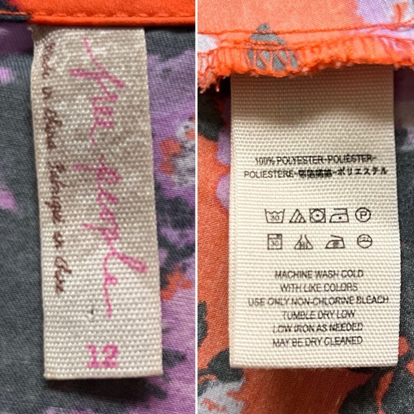 FREE PEOPLE Parker Floral Print Long Sleeve Boho Mini Dress Orange Sz 12 - Picture 4 of 13